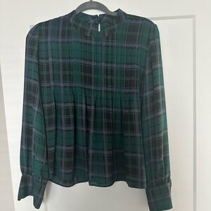 Ann Taylor Factory Green and Black Plaid Blouse